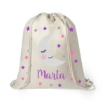 mochila infantil personalizad luna y estrellas morada