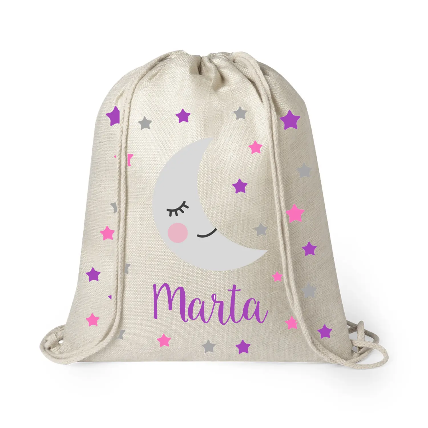 mochila infantil personalizad luna y estrellas morada
