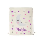 mochila infantil personalizad luna y estrellas morada