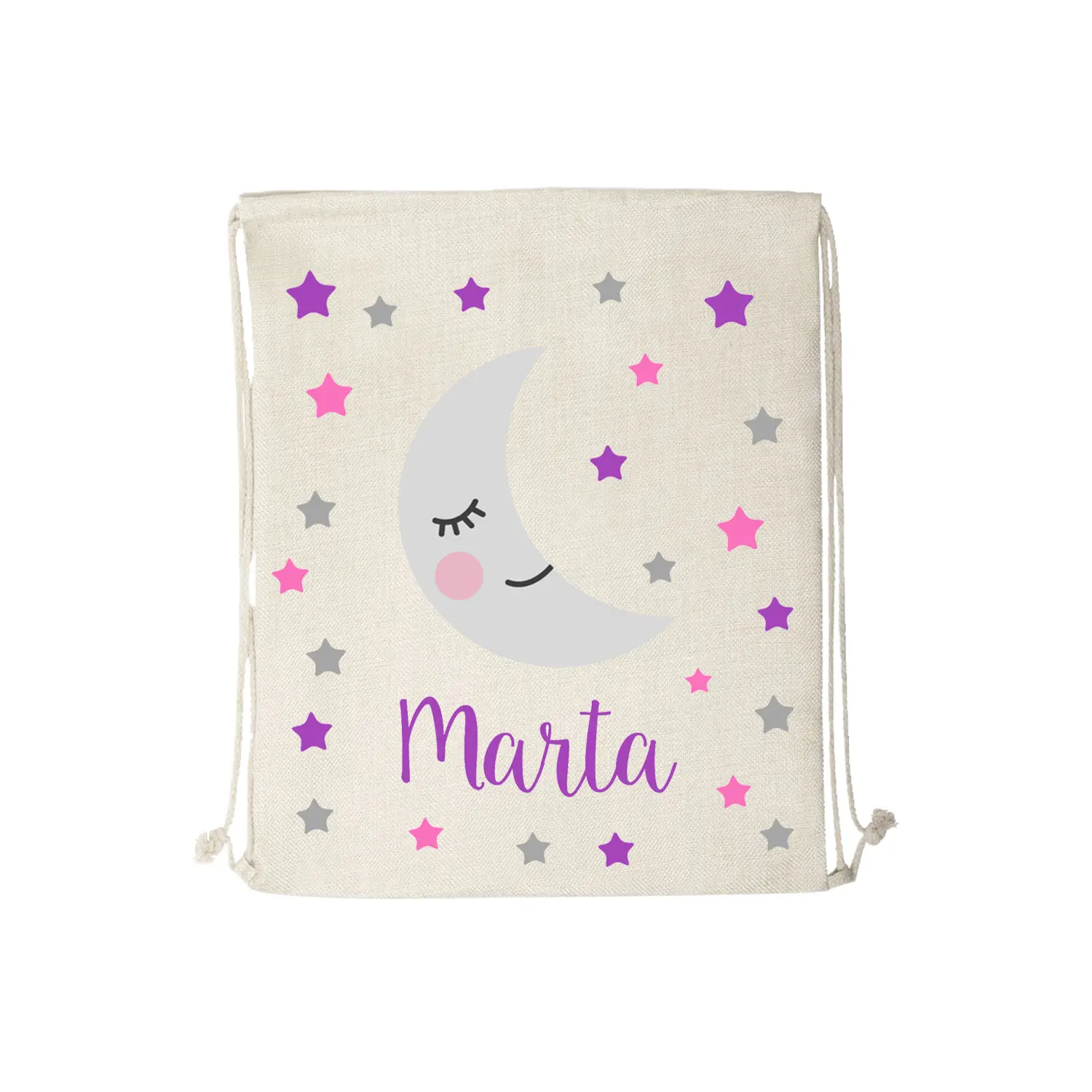 mochila infantil personalizad luna y estrellas morada