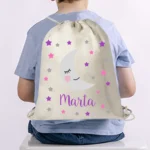 mochila infantil personalizad luna y estrellas morada