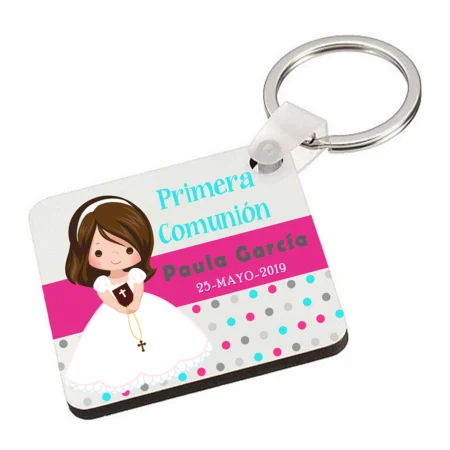 Llavero personalizado "Primera Comunión" niña - fucsia