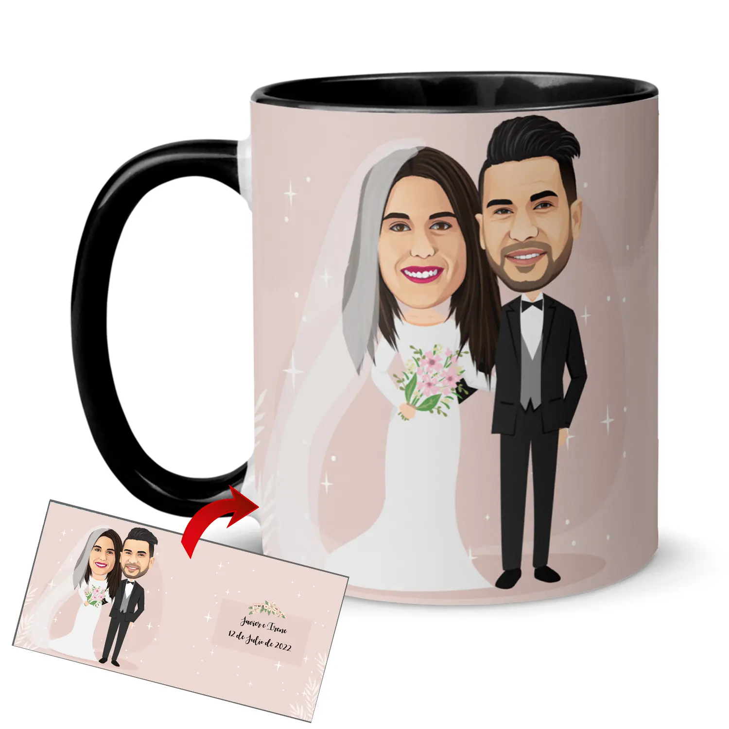 Taza-con-caricatura-amor-en-cerámica-bodas-matrimonio-regalos-únicos-kembilove