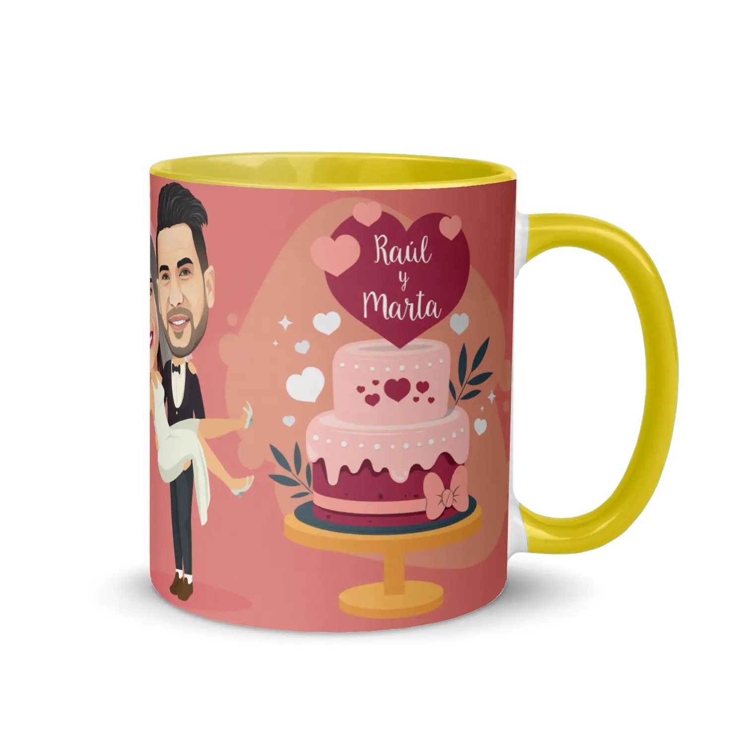 Taza-con-caricatura-celebración-de-bodas-regalos-únicos-matrimonio-kembilove