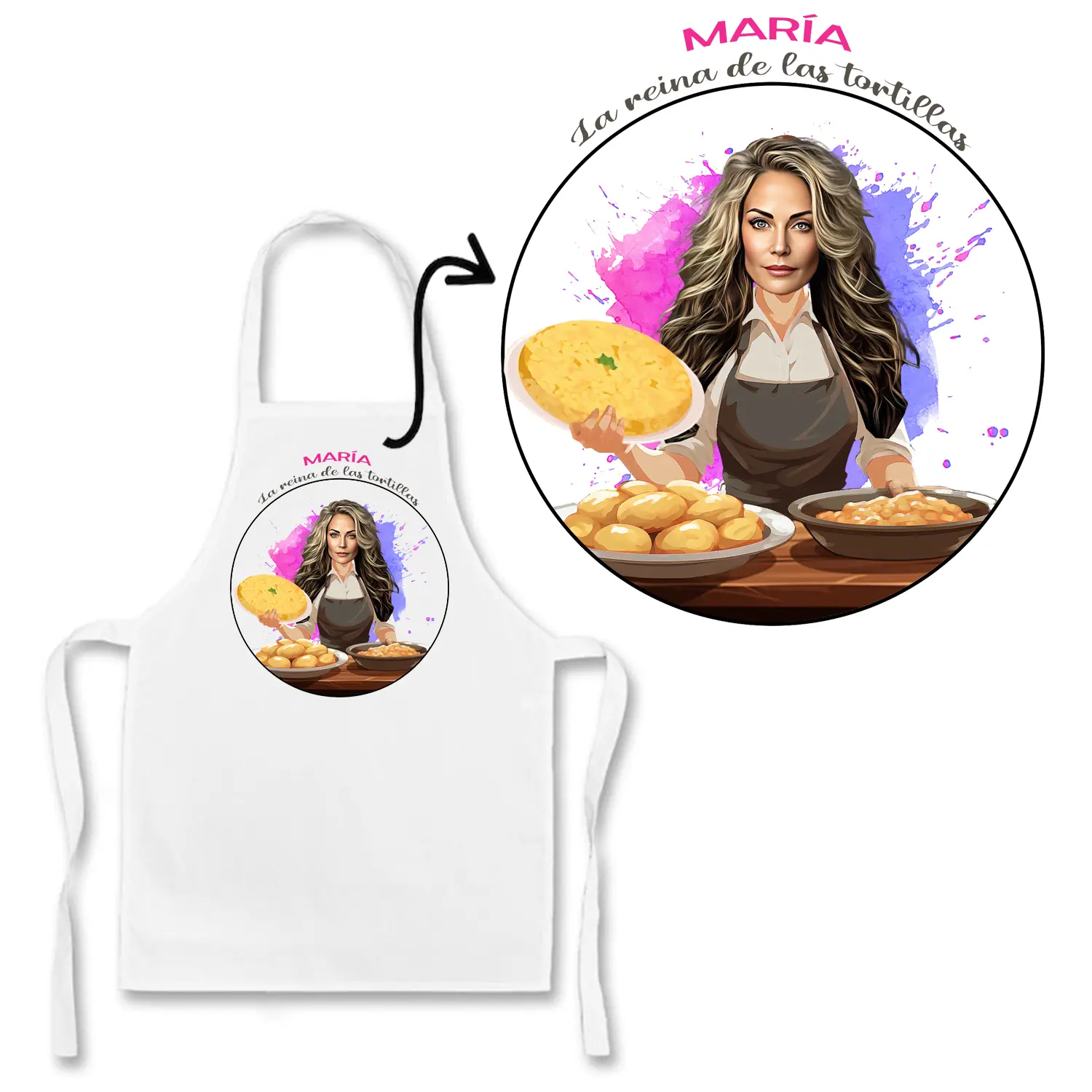 Delanal-personalizado-con-caricatura-y-nombre-la-reina-de-las-tortillas