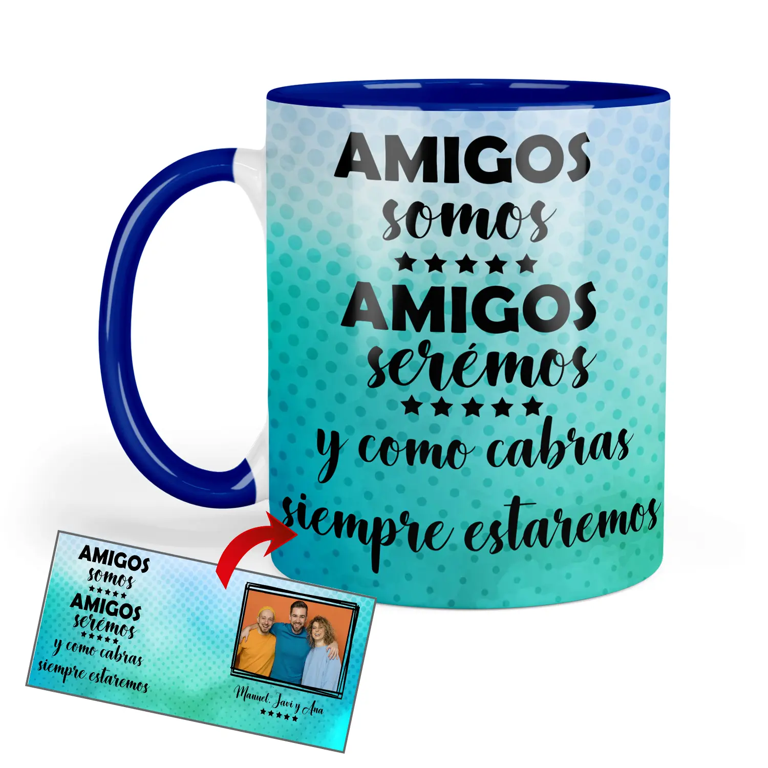 Taza personalizada con foto y frase para amigos "... y como cabras siempre estaremos"