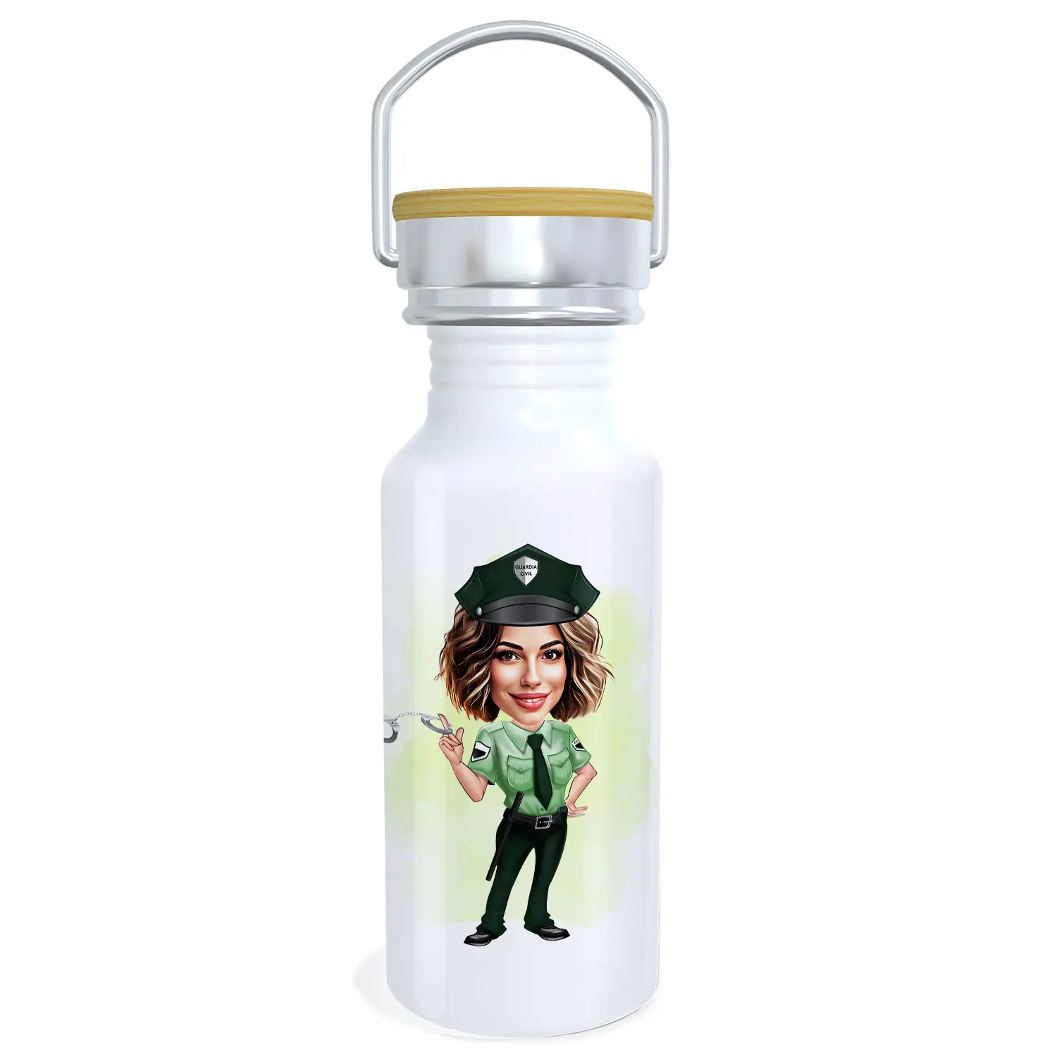 Botella-personalizada-con-caricatura-Guardia-Civil-mujer