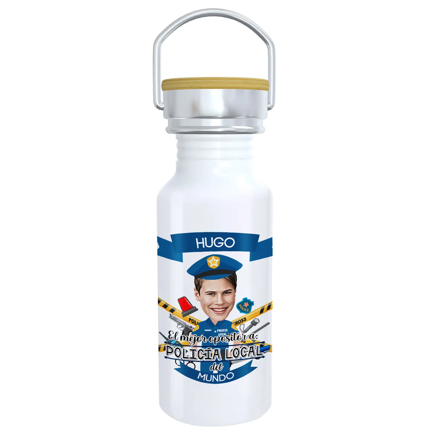 Botella Opositor a Policía Local con caricatura