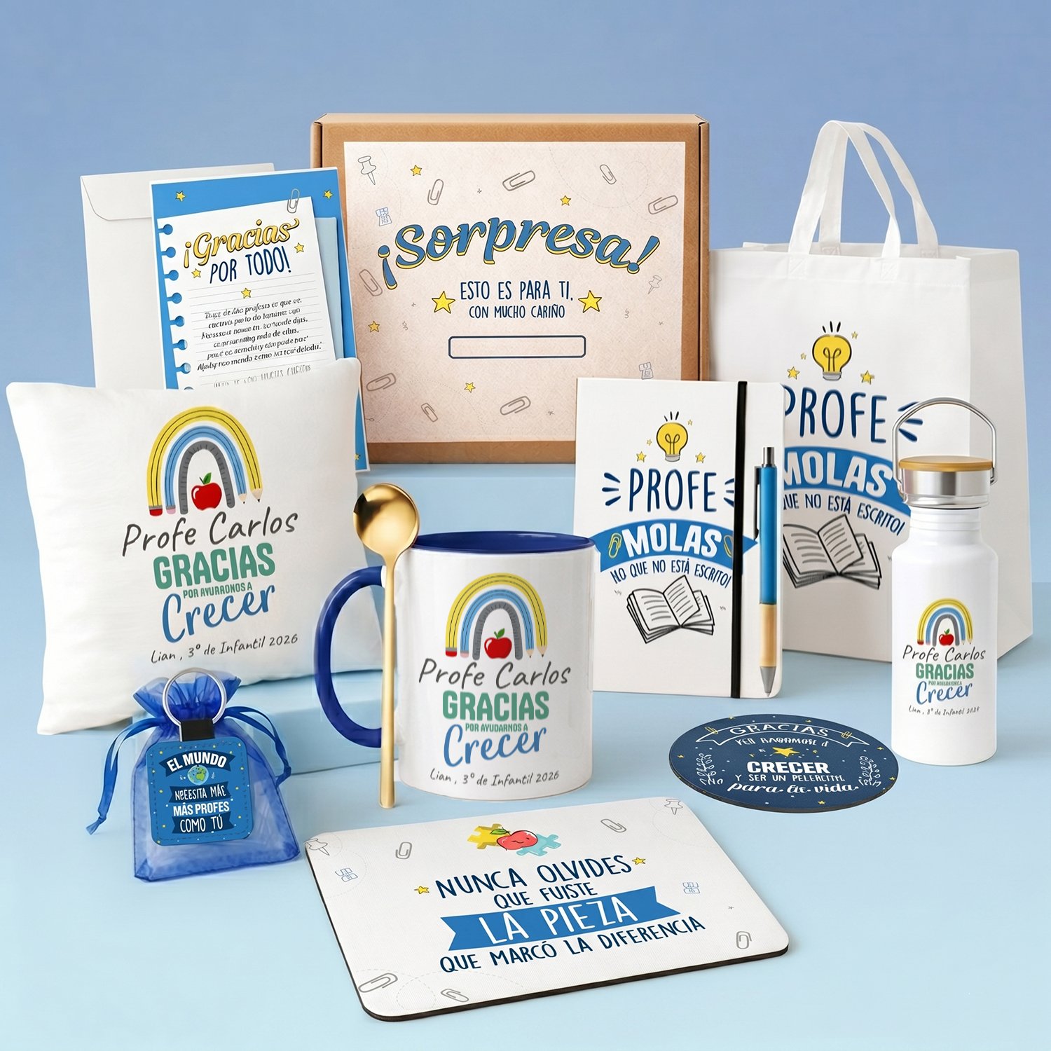 kit regalo profesor personalizado gracias por ayudarnos a crecer de Kembilove