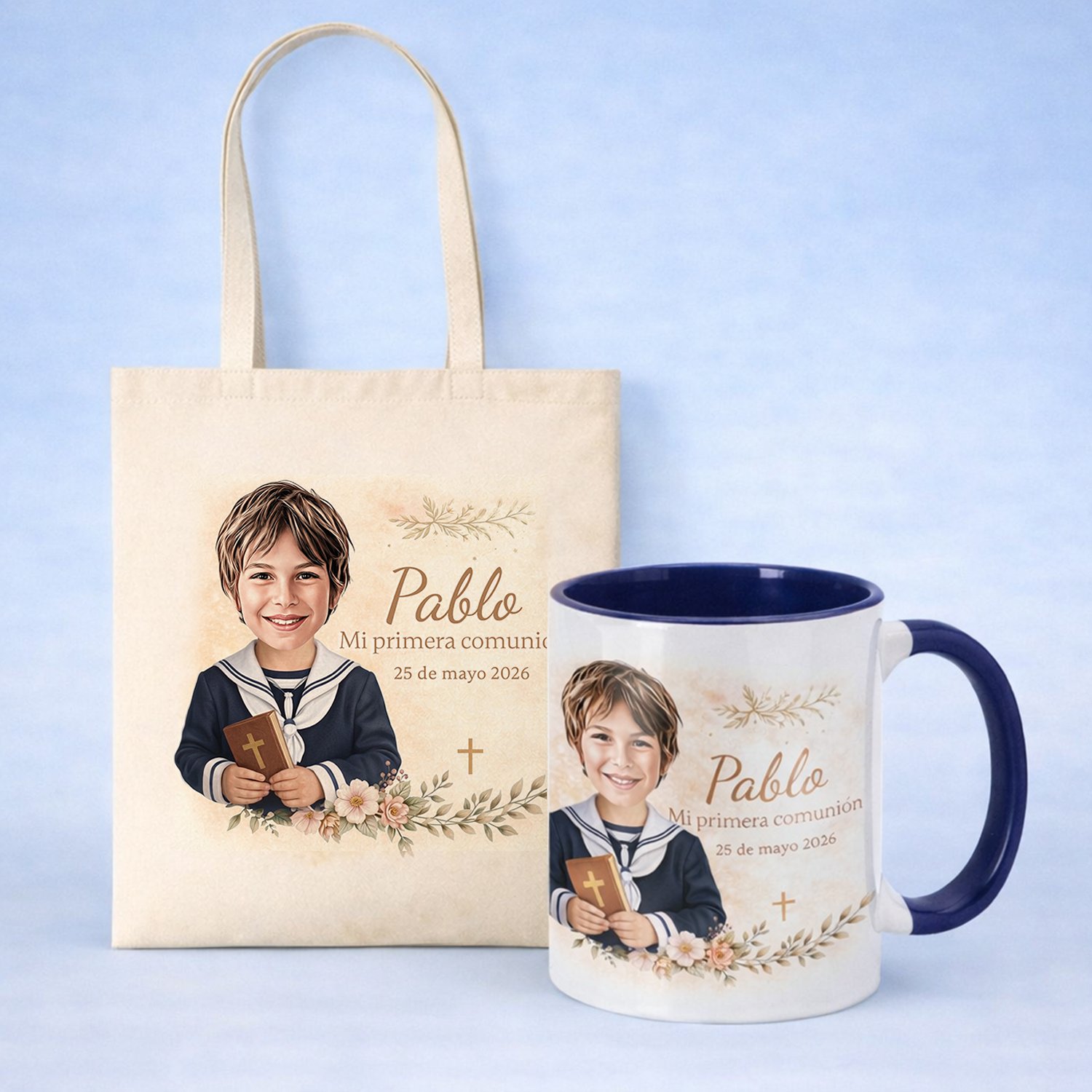 Regalo comunión niño original taza y bolsa Kembilove