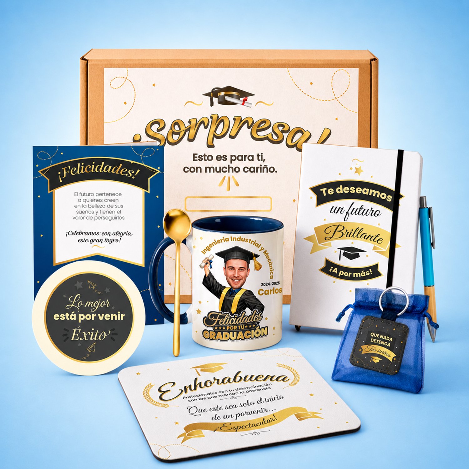 Pack graduación con taza caricatura regalos Kembilove