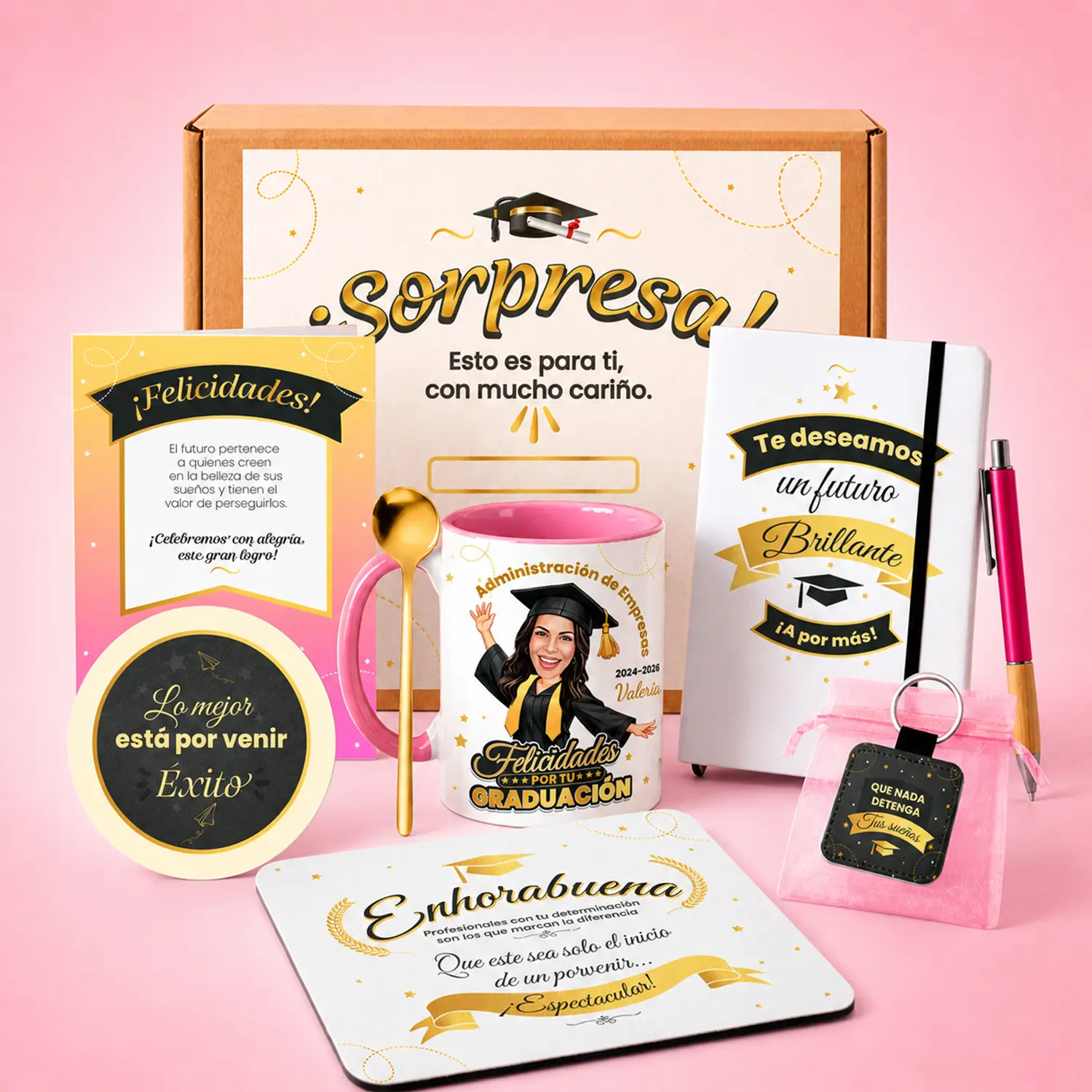 Pack Graduación con Caricatura regalo original y único para mujer Kembilove