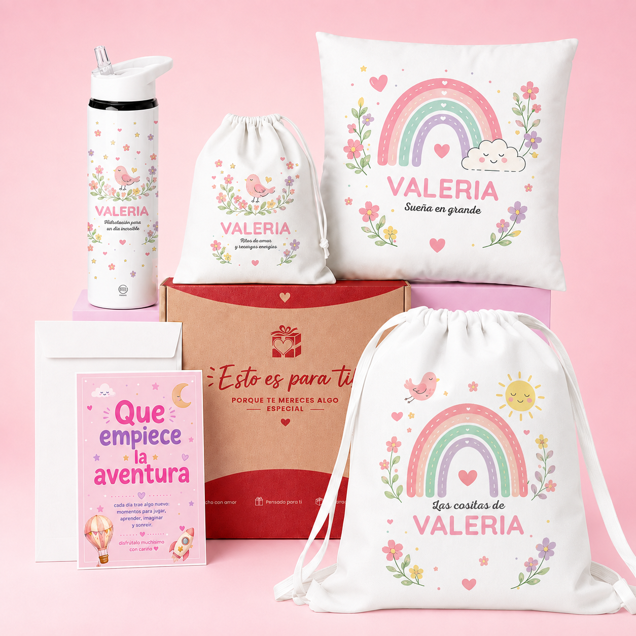 Pack Vuelta al Cole Personalizado con Nombre | Mochila, Botella y Cojín