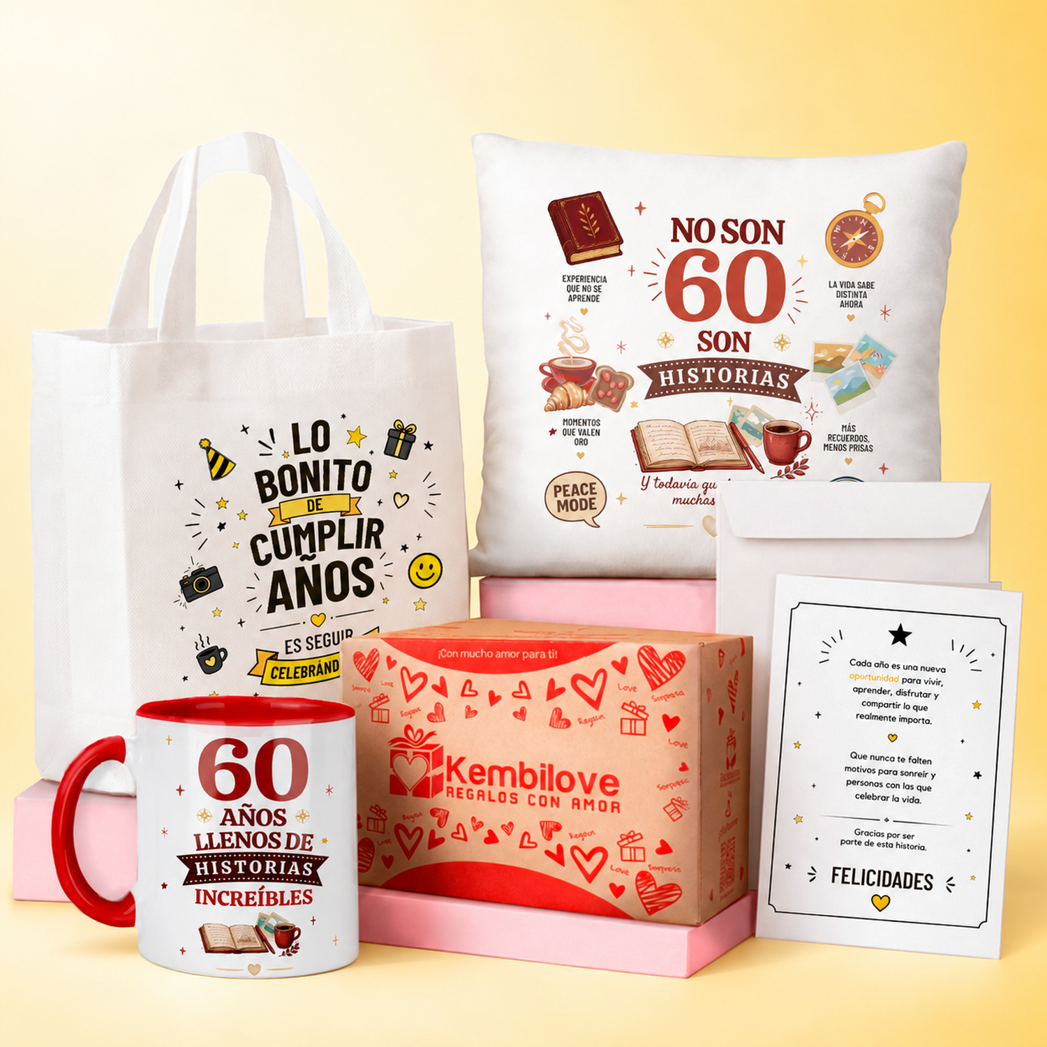 Pack Regalo Cumpleaños 60 Años Original | Taza, Cojín y Bolsa – Kembilove